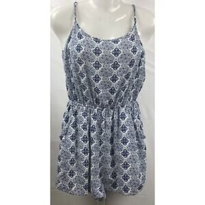 H&M Divided Romper Women 6 Blue Geo Elastic 100% Viscose Crossback Elastic Waist